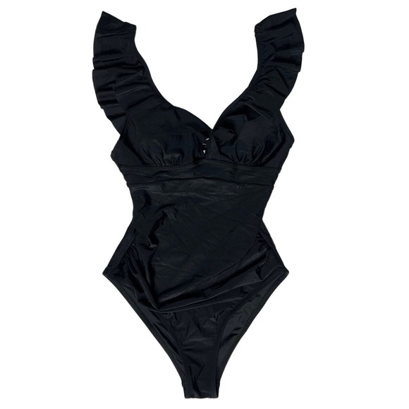 NEW Cupshe Women Med Black Ruffle Tummy Slimming one piece swimsuit Bathing - Picture 7 of 7